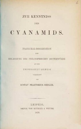 Zur Kenntniss des Cyanamids : Inaug. Diss.