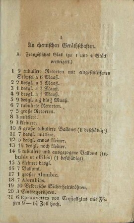 I. An chemischen Geräthschaften