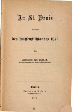 In St. Denis während des Waffenstillstandes 1871