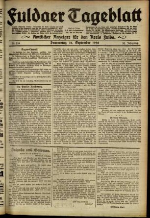 Ausgabe vom Donnerstag, den 16. September 1920.