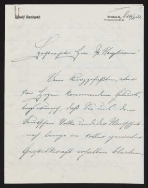 Brief von Adolf Arnhold an Gerhart Hauptmann