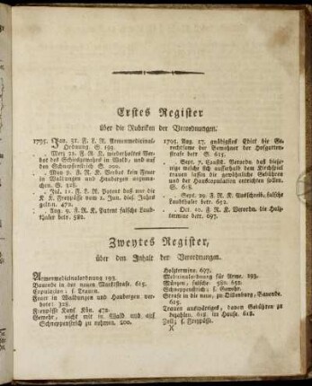 Erstes, zweytes, drittes Register