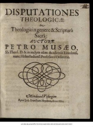 Disputationes Theologicae De Theologia in genere & Scriptura Sacra