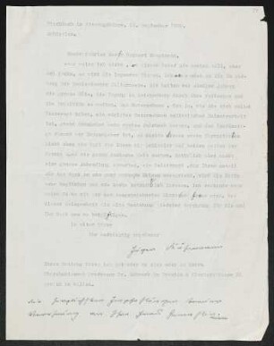 Brief von Eugen Kühnemann an Gerhart Hauptmann