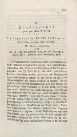 217-259 Ergänzendes zum zweiten Artikel über die dogmengeschichtliche Litteratur