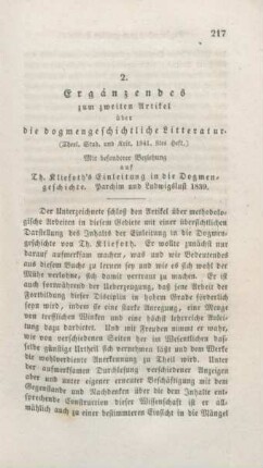 217-259 Ergänzendes zum zweiten Artikel über die dogmengeschichtliche Litteratur