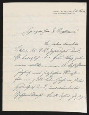Brief von Adolf Arnhold an Gerhart Hauptmann
