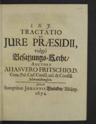 Tractatio De Jure Praesidii, vulgò Besatzungs-Recht