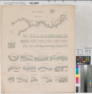 Preußen (Königreich) Wasserstraßen: Weser Blatt 15 Übersichtsplan, Wasserstand, Einzelpläne 1891 1 : 400 - 800 000 64 x 54 Druck: Gisevius Bogdan, Berlin B Nr. 509