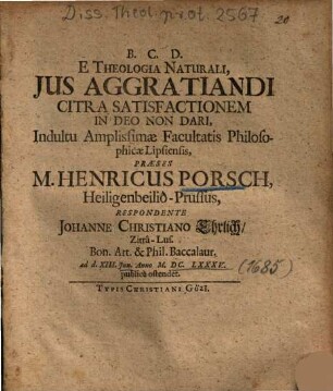 E Theologia Naturali, Jus [Ius] Aggratiandi Citra Satisfactionem In Deo Non Dari