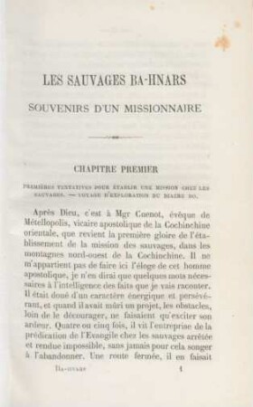 Chapitre premier. Premières tentatives pour établir une mission chez les sauvages ...