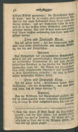 Drey und Zwanzigste Klage. Ich soll gesagt haben, Protestanten haben keine Aussegnung, ...