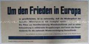 Aufruf der Nationalen Front des demokratischen Deutschland zum Kampf gegen die Wiederbewaffnung der Bundesrepublik Deutschland und deren Einbeziehung in die NATO