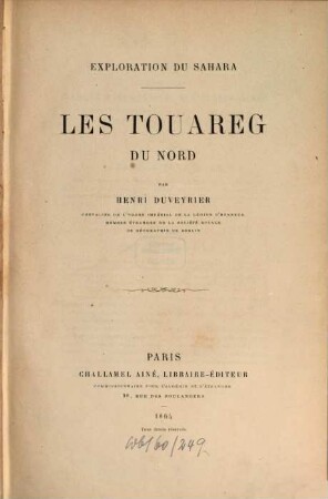 Exploration du Sahara, 1. Les Touareg du nord