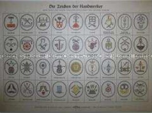 Bilderbogen mit Mittelalterlichen Handwerkersymbolen