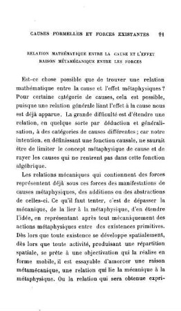 Relation mathématique entre la cause et l'effet; raison métamécanique entre les forces.