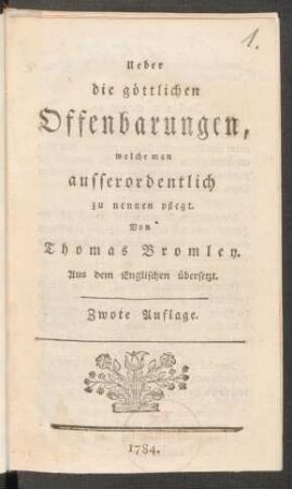 Ueber die göttlichen Offenbarungen, welche man ausserordentlich zu nennen pflegt : Aus dem Englischen übersetzt