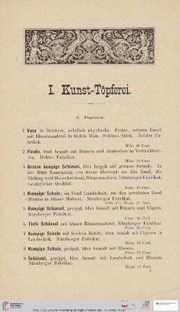 I. Kunst-Töpferei (Nr. 1-219)