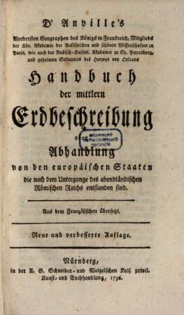 Anville's Handbuch der mittleren Erdbeschreibung