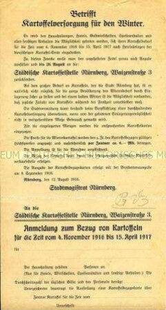 Rundschreiben zur Kartoffel-Versorgung mit Anmeldeformular für den Bezug