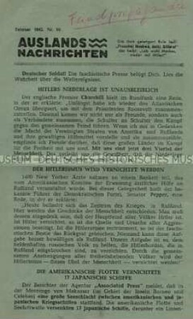 Sowjetisches Nachrichtenblatt für die Wehrmacht u.a. über den Seekrieg der USA gegen Japan