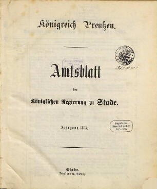 Amtsblatt für den Regierungsbezirk Stade. 1895