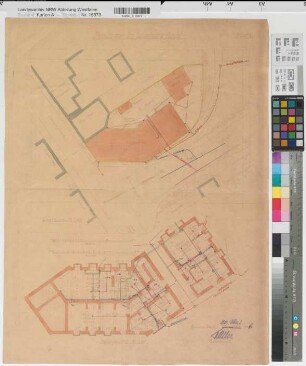 Warburg (Warburg) Posthaus Blatt 1 Grundriß Kellergeschoß, Lageplan 1926 1 : 100 65 x 50 Pause mit Einzeichnungen Oberpostdirektion Münster