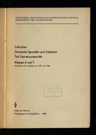 1984: Teil Literaturunterricht, Klassen 6 und 7