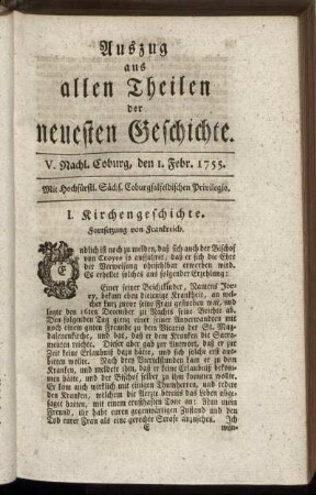 V. Nachl. Coburg, den 1. Febr. 1755.