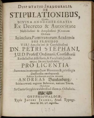 Disputatio Inauguralis, De Stipulationibus