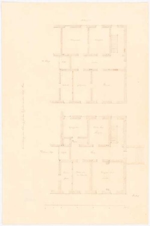 Schloss Stein, Hundsfeld: Teil-Grundriss des Erdgeschosses, Teil-Grundriss des 1.Obergeschosses, Maßstabsleiste