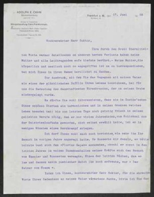 Brief von Ludwig Theodor Cahn an Gerhart Hauptmann