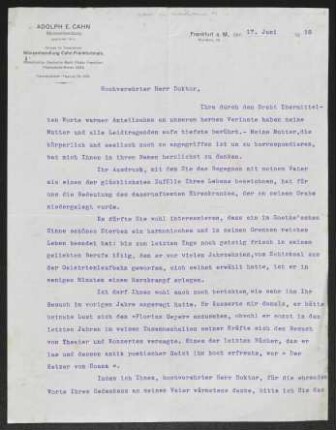 Brief von Ludwig Theodor Cahn an Gerhart Hauptmann