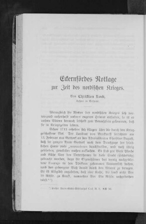 Eckernfördes Notlage zur Zeit des nordischen Krieges