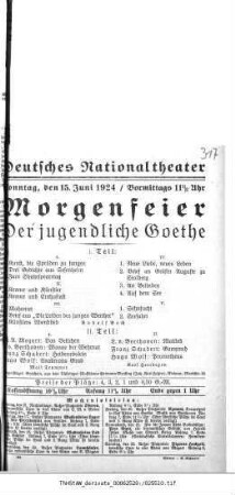 Morgenfeier Der jugendliche Goethe