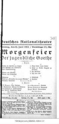 Morgenfeier Der jugendliche Goethe
