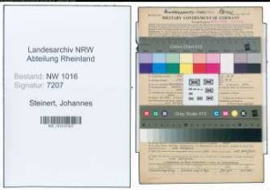 Entnazifizierung Johannes Steinert , geb. 02.04.1907 (Zollsekretaer)