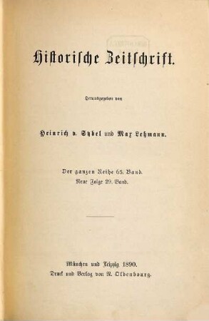 Historische Zeitschrift : HZ. 65. 1890