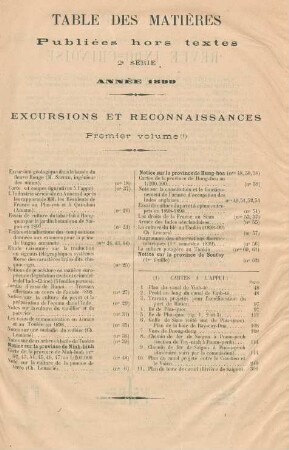 Table de Matières Publiées hors textes