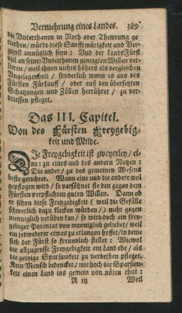 Das III. Capitel. Von des Fürsten Freygebigkeit und Milde