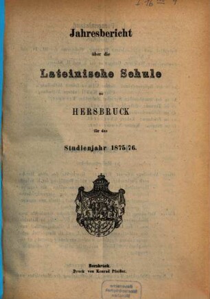 Jahresbericht über die Lateinische Schule zu Hersbruck : für das Studienjahr .... 1875/76