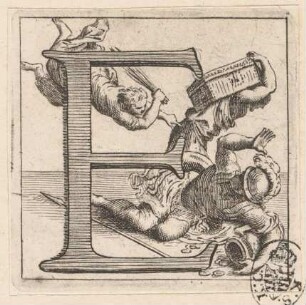 Initiale E (Strafender Engel), aus: Clementis Undecimi Pont. Max. Bullarium, 2 Bde., Rom 1723