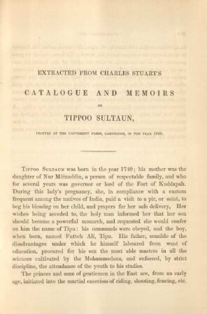Extracted from Charles Stuarts catalogue and memoirs of Tippoo Sultaun