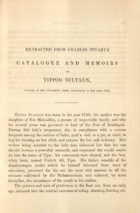 Extracted from Charles Stuarts catalogue and memoirs of Tippoo Sultaun