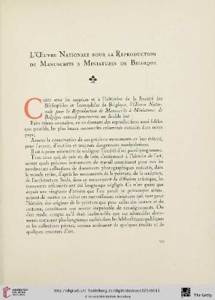 L'œvre nationale pour la reproduction de manuscrits à miniatures de Belgique