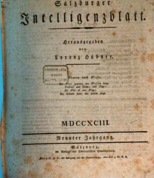 Salzburger Intelligenzblatt. 1793 = Jg. 9
