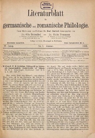 Literaturblatt für germanische und romanische Philologie. 4. 1883