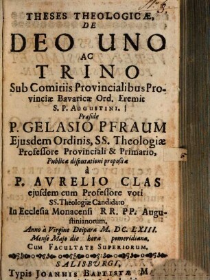 Theses Theologicae, De Deo Uno Ac Trino