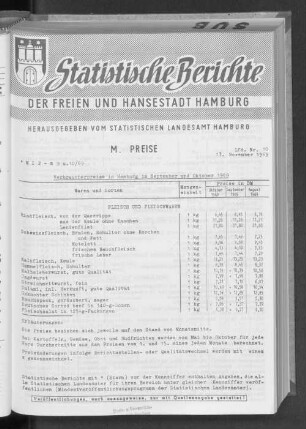 Verbraucherpreise in Hamburg im September und Oktober 1969 : Lfd. Nr. 10