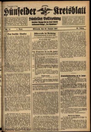 Erste Ausgabe vom Mittwoch, den 27. Januar 1937.